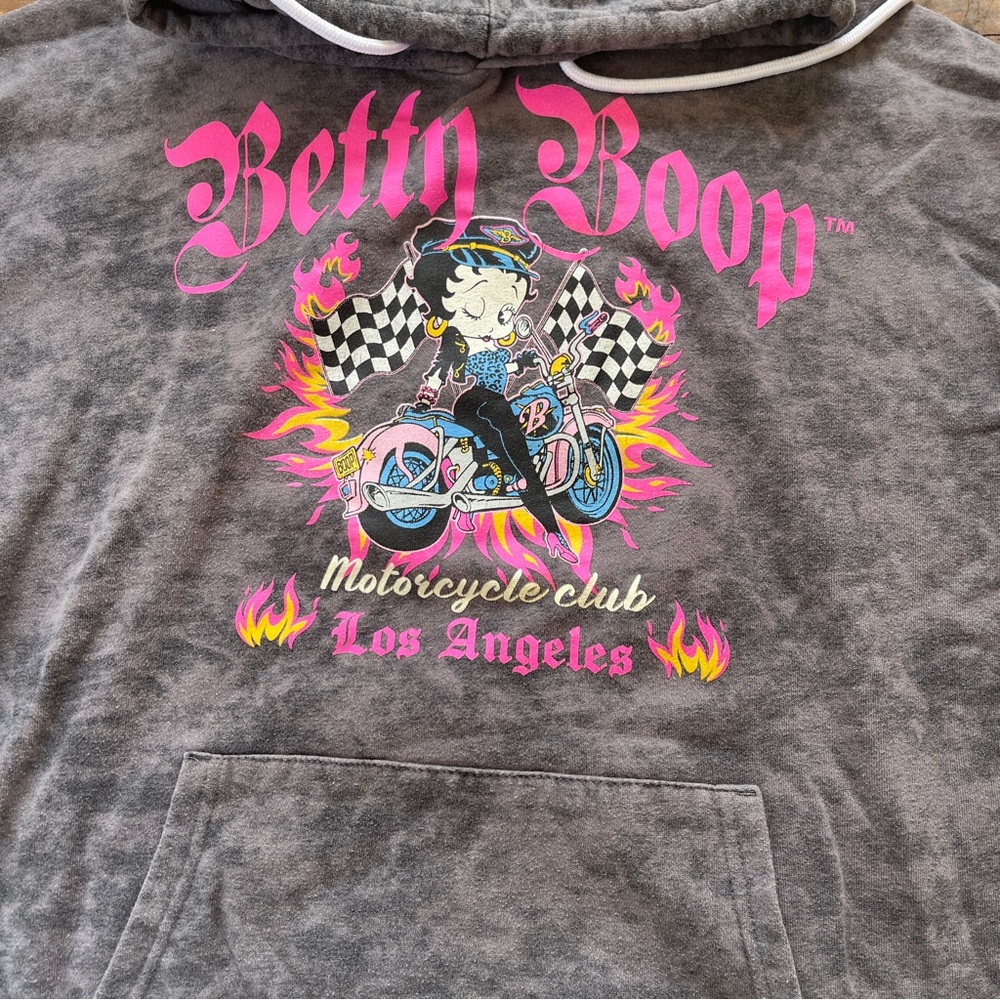 Betty Boop Graphic Hoodie Women’s L Y2K Biker Motorcycle Acid Wash Sweatshirt - Picture 3 of 9